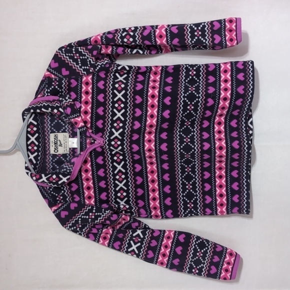 OshKosh Purple Pink Fleece Hearts Fair Isle Quarter Zip Size 8 - Picture 1 of 3